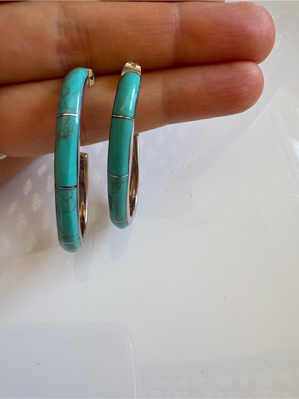 Turquoise Inlay Hoop Earrings - Women Jewelry